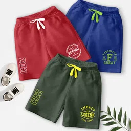 CODEZ Boys Pack Of 3 Typography Printed Mid-Rise Breathable Outdoor Casual Shorts-11