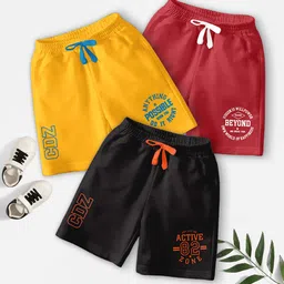 CODEZ Boys Pack Of 3 Typography Printed Mid-Rise Breathable Outdoor Casual Shorts-7