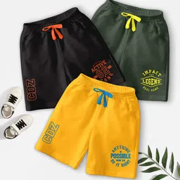 CODEZ Boys Pack Of 3 Typography Printed Mid-Rise Breathable Outdoor Casual Shorts-14