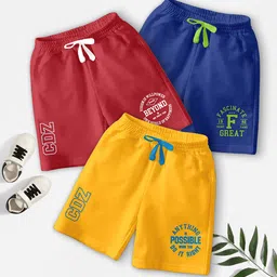 CODEZ Boys Pack Of 3 Typography Printed Mid-Rise Breathable Outdoor Casual Shorts-15