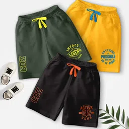 CODEZ Boys Pack Of 3 Typography Printed Mid-Rise Breathable Outdoor Casual Shorts-26