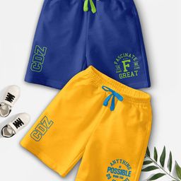 CODEZ Boys Pack Of 2 Typography Printed Mid-Rise Outdoor Casual Regular Shorts-14