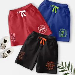 CODEZ Boys Pack Of 3 Typography Printed Shorts-0