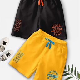 CODEZ Boys Pack Of 2 Typography Printed Mid-Rise Outdoor Casual Regular Shorts-33