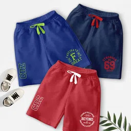 CODEZ Boys Pack Of 3 Typography Printed Mid-Rise Outdoor Casual Regular Shorts-17