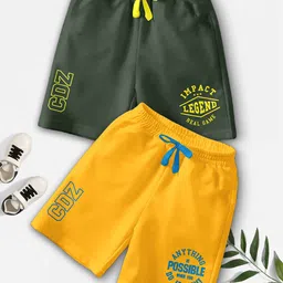CODEZ Boys Pack Of 2 Typography Printed Mid-Rise Outdoor Casual Regular Shorts-47