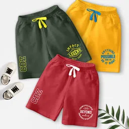 CODEZ Boys Pack Of 3 Typography Printed Mid-Rise Outdoor Casual Regular Shorts-18