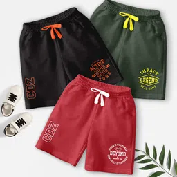 CODEZ Boys Pack Of 3 Typography Printed Mid-Rise Outdoor Casual Regular Shorts-5
