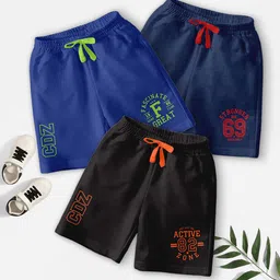 CODEZ Boys Pack Of 3 Typography Printed Mid-Rise Breathable Outdoor Casual Shorts-13