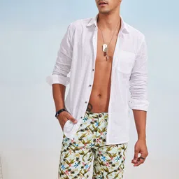 Red Flame Men Floral Printed Pure Cotton Shorts-image-74