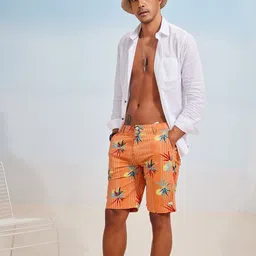 Red Flame Men Floral Printed Mid Rise Shorts-image-80