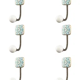 IndianShelf Turquoise Blue 6 Pieces Ceramic Square Wall Hooks Door Hangers For Clothes-image-25