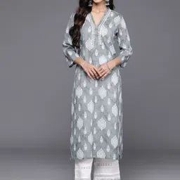 KALINI Ethnic Motifs Printed Pure Cotton Straight Kurta-picture-29