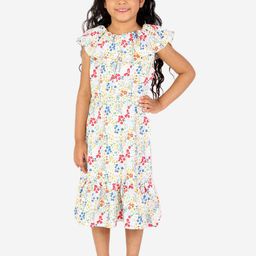 White Dahlia Cream-Coloured & Pink Floral A-Line Midi Dress-image-89