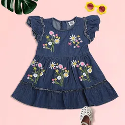 MeeMee Girls Navy Blue Floral Printed Dress-picture-32