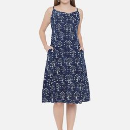 Indietoga Women Indigo Hand Block Printed Sustainable Pure Cotton Dress-38