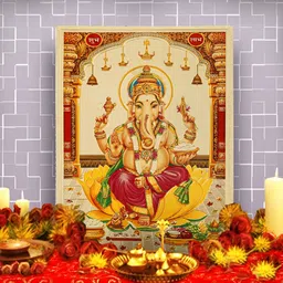 Hawai Gold Toned & Red Printed Religious Wooden Wall Photo Frame-5