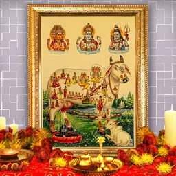 Hawai Gold Plated Kamdhenu Cow with Calf Religious Wall Photo Frames-picture-11