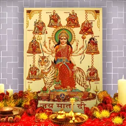 Hawai 24k Gold & Red Plated Wooden Durga Maa Wall Photo Frame-image-57