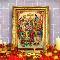 Hawai Gold Toned & Red Wooden Lord Ram Seeta Laxman Hanuman Wall Photo Frame-15