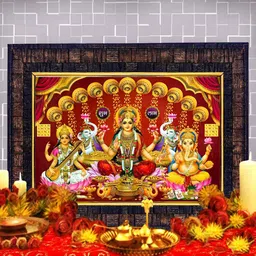 Hawai Black & Red Laxmi Ganesh Saraswati Wood Wall Photo Frames-image-30