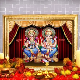 Hawai Gold-Toned & Red Lakshmi Ganesh Ji Wood Wall Photo Frames-image-12