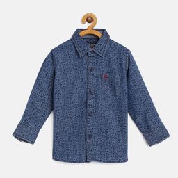 Gini and Jony Boys Blue Ditsy Floral Print Chambray Shirt-image-57