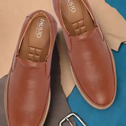 FAUSTO Men Tan Solid Slip-On Shoes-image-44