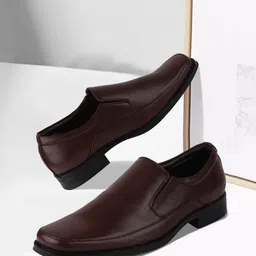 FAUSTO Men Brown Solid Leather Formal Slip-On Shoes-image-50