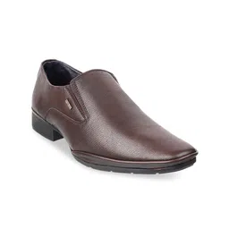WALKWAY by Metro Men Brown Solid Leather Formal Slip-On Shoes-image-14