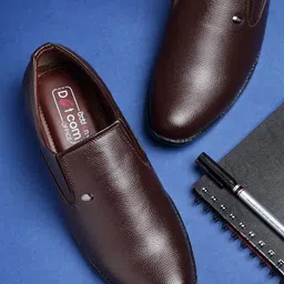 Action Men Brown Solid Formal Slip-On Shoes-image-62