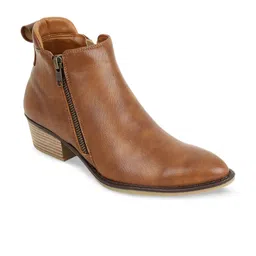 PEPITOES Women Pointed Toe Mid Top Leather Block Heel Regular Boots-39