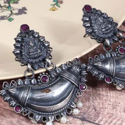 VIRAASI Oxidised Stone-Studded Dangler Drop Earrings-14