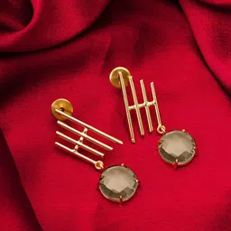 aadita Gold-Plated Stone Studded Contemporary Drop Earrings-41