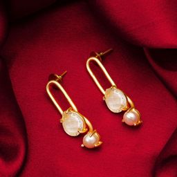 aadita Gold-Pleated Stone Studded Drop Earrings-image-68