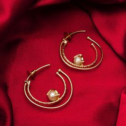 aadita Gold-Plated Stone Studded Contemporary Hoop Earrings-34