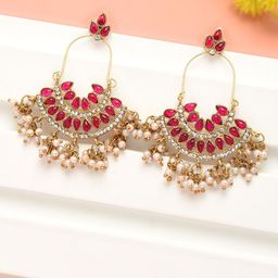 Zaveri Pearls Maroon & Off-White Drop Earrings-50