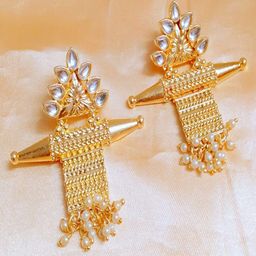 Runjhun Stone Studded Contemporary Drop Earrings-image-6