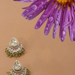 DUGRISTYLE Gold-Plated Kundan & Beaded Classic Drop Earrings-29