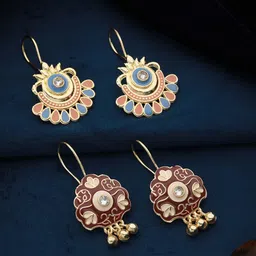 Jazz and Sizzle Set Of 2 Gold-Plated Stone-Studded Classic Drop Earrings-22