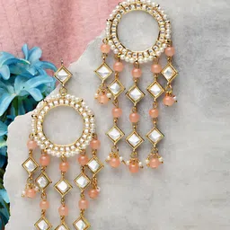 KARATCART Peach-Coloured & Gold- Plated Classic Drop Earrings-11