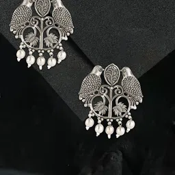 Adwitiya Collection German Silver Plated Beaded Bird Drop Earrings-11