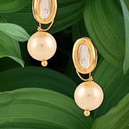 Adwitiya Collection Gold Plated Classic Stone Studded Drop Earrings-46