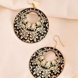 Silvermerc Designs Rhodium Plated Floral Patterned Drop Earrings-33