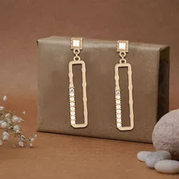 DressBerry Gold Toned Gold Plated Stone Studded Classic Drop Earrings-image-32