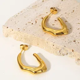 VIEN Gold-Plated Stainless Steel Geometric Shaped Half Hoop Earrings-30