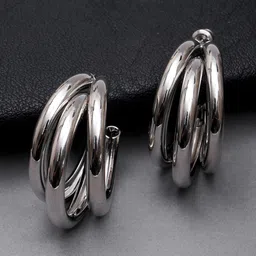KARATCART Silver-Toned Classic Half Hoop Earrings-image-54