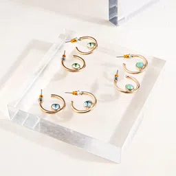 Accessorize Set Of 3 Stone Studded Circle Gem Hoops Earrings-18