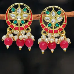 OOMPH Kundan Studded Meenakari Drop Earrings-83