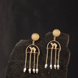 Ozanoo Gold-Toned Circular Drop Earrings-37
